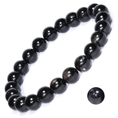 8mm Natural Crystal Stretch Bracelet | Handmade Round Stone Bead Bracelet, Runs Large, Meditation Yoga Gift for Women & Men - color: Black Tourmaline