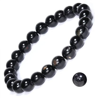 8mm Natural Crystal Stretch Bracelet | Handmade Round Stone Bead Bracelet, Runs Large, Meditation Yoga Gift for Women & Men - color: Black Tourmaline