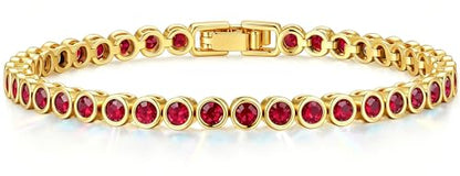 Tennis Bracelets for Women Teen Girls, Gold Jewelry | 3mm Cubic Zirconia, Dainty & Classic Tennis Bracelets, 14K Gold Plated, Adjustable Bracelet for Wrist Essentials - color: Garnet Red 7 Inch
