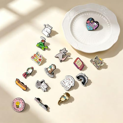 4/6/9/10/12/16/20PCS Cute Enamel Pins Bulk Set, Art Aesthetic Lapel Brooches, Humorous Quote Pins for Backpacks Jackets Hats Bags, Novelty Cool Badges for Women, Men, Teens, Kids - style: 16pcs B