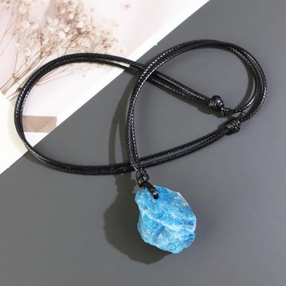 Natural Raw Crystal Necklace for Women Irregular Stone Necklaces Spiritual Gemstone Pendant with Adjustable Rope - color: A-Blue apatite