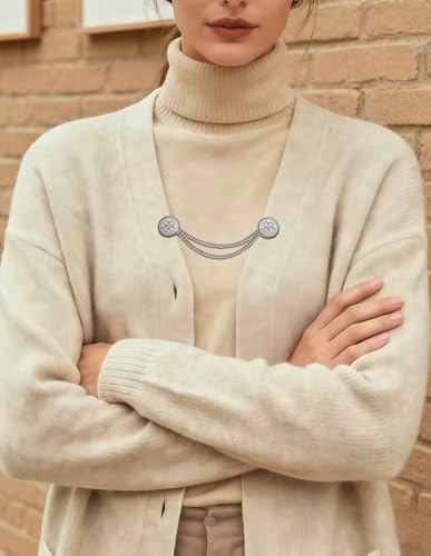 Vintage Sweater Shawl Clip Chain Antique Retro Cardigan Dress Cloak Collar Lapel Brooch Pin With Hanging Chain Rose Flower Leaf Pearl CZ Shirt Suit Holder Clasp Accessories Gift for Women Men