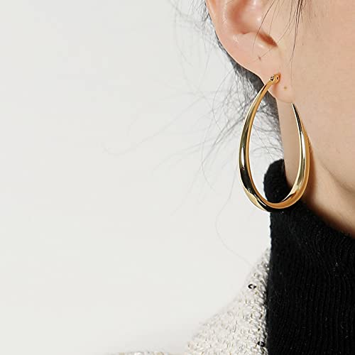 Hoop Earrings for Women, 14K Gold Sterling Silver Chunky Twisted Hoops Earring Hypoallergenic Ear Jewelry - color: Gold-45mm