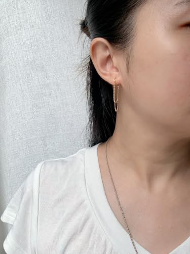 Tassel Earrings for Women Gold Plated Silver Chain Earrings Dainty Minimalist Dangle Drop Studs - color: N-Two Bead Chain