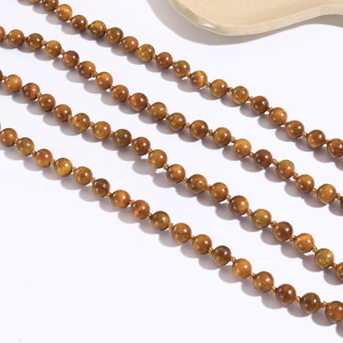 Firstmeet Fashion Natural Round Wood Beads 60'' Long Strand Art Deco Necklace for Women - color: Gold HJT