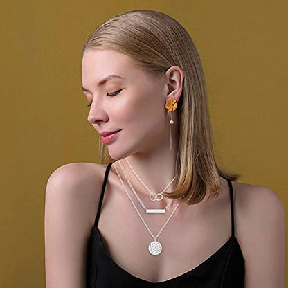 YANCHUN Layered Necklaces for Women Gold Necklace Stack Star Heart Choker Dainty Necklace Love Heart Chain Jewelry Gifts for Women - color: E:Silver Layer Circle Necklace