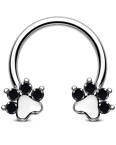 Jewseen Paw Septum Rings 16g Gold Septum Ring Daith Piercing Jewelry Surgical Steel Cartilage Earrings Hoop Nose Rings Hoop Conch Earrings for Women Men - color: Black