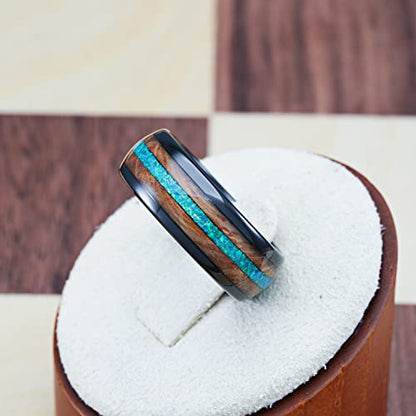 100S JEWELRY Black Tungsten Rings For Men Whiskey Barrel & Green Opal Wedding Promise Engagement Band Size 6-16 - color: Black