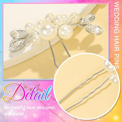Heread Pearl Bride Wedding Hair Pins Crystal Bridal Headpiece Hair Accessories for Women and Girls (Pack of 3) - color: Silver