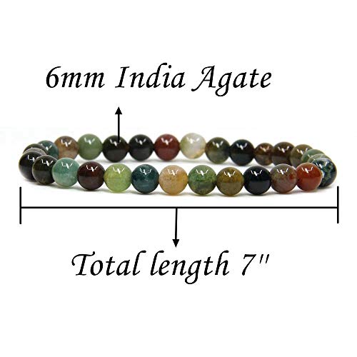 Angelstones Gemstones 6mm Round Beads Healing Crystal Bracelet for women | Natural Gemstone, Handmade Gifts for Women, Healing Crystal Round Beaded Stretch Bracelets, Unisex Jewelry for Women and Men - color: India Agate