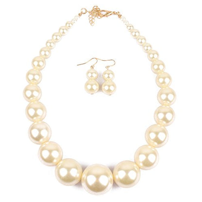 Fuqimanman2020 Chunky Large Simulated Pearl Choker Necklace Drop Dangle Earrings Crystal Bib Big Round Beaded Strand Multicolor Costume Statement Wedding Jewelry Set for Women Brides - color: White