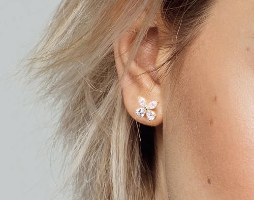Princess Collection - "Sparkling Romance" - 11.7 mm (3.65 Carat/Pair) Cubic Zirconia 22K Gold-Plated Stud Earrings For Sensitive Ears