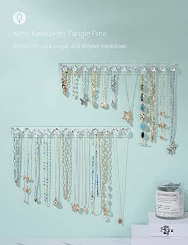 Mymazn 4 Pack Acrylic Necklaces Holder Hanging Jewelry Organizer Wall Mounted Necklace Hangers with 12 Hooks, Clear Jewelry Hangers for Necklace Organizer for Girls Women, Necklace Storage Organizer | Acrylic Jewelry Hanger with 12 Hooks, Jewelry Hooks fo