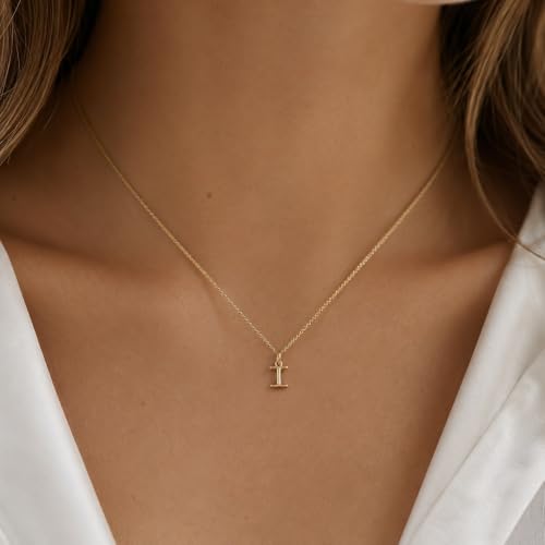 Gold Puffed Initial Letter Charm - 10 Karat Gold - 3D Bubble Letter Pendant - style: Letter i