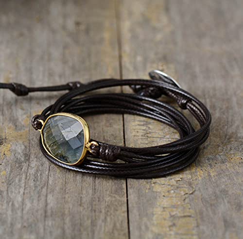 Women Wrap Bracelet Boho Natural Jasper Crystal Stone Beads Strand Bracelets - color: Style 15-Gray Labradorite