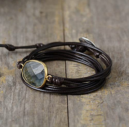 Women Wrap Bracelet Boho Natural Jasper Crystal Stone Beads Strand Bracelets - color: Style 15-Gray Labradorite