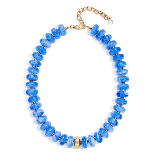 Chunky Colorful Choker Necklace for Women - Summer Beach Round Resin Beads Necklace, Trendy Statement Summer Beach Jewelry Birthday Gifts for Vacation Holiday - color: 18mm Lake Blue Bead