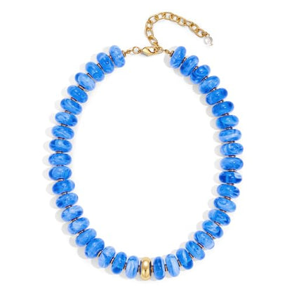 Chunky Colorful Choker Necklace for Women - Summer Beach Round Resin Beads Necklace, Trendy Statement Summer Beach Jewelry Birthday Gifts for Vacation Holiday - color: 18mm Lake Blue Bead