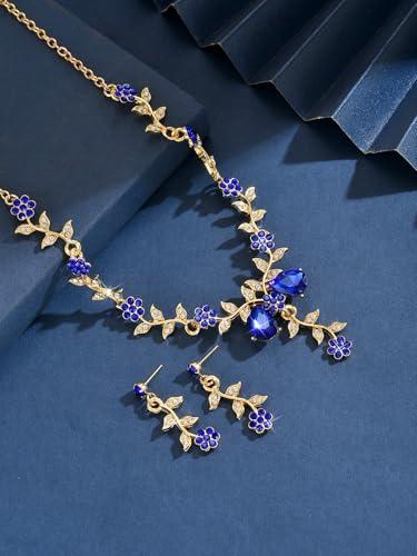 CSIYANJRY99 Silver Prom Jewelry Set Gold Wedding Jewelry Sets for Brides Necklace and Earring Bracelet Rhinestone Prom Party Costume Accessorie - color: Blue