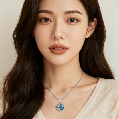 ONEFINITY Moon Star Necklace 18K White Gold Plated Celtic Moon Birthstone Pendant Necklaces Heart Birthstone Anniversary Birthday Jewelry Gifts for Women Wife Mom - style: February