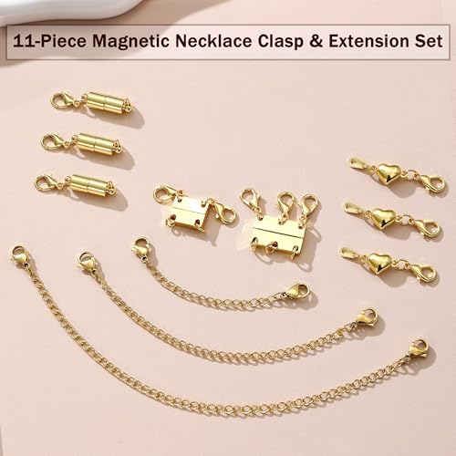 Extra Strong Magnetic Necklace Clasps and Closures, Necklaces Separator for Layering Stacks, Necklace Chain Extenders for Women, Magnet Detangler Clasp Bracelet 11Pcs 16K Gold Plated - color: 11Pcs-16K Gold Plated