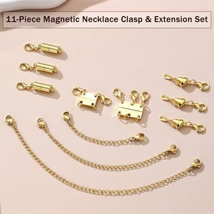 Extra Strong Magnetic Necklace Clasps and Closures, Necklaces Separator for Layering Stacks, Necklace Chain Extenders for Women, Magnet Detangler Clasp Bracelet 11Pcs 16K Gold Plated - color: 11Pcs-16K Gold Plated
