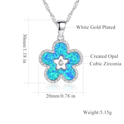 CiNily Opal Leaf/Flower Pendant Necklace for Women Silver Plated Jewelry Gift - color: Silver-Blue