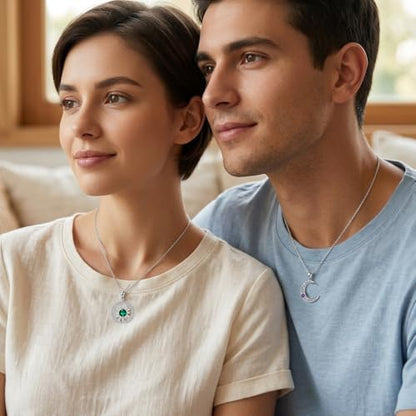 Couples Necklace for 2 Sun and Moon Pendant Matching Jewelry Anniversary Birthday Gifts for Couples BFF - color: April&March