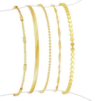 Gold Bracelets for Women, 14K Gold Plated Stackable Bracelet Stack Set Adjustable Charm Small Square Chain Snake Link Layered Waterproof Jewelry Sets Gifts - color: Bracelets-1 Gold