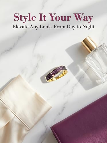 HEXAJOLIE Ribbon Statement Band Ring for Women | Elegant Gold Jewelry Accessories | Perfect for Party & Date Night | Hypoallergenic & Durable - color: Gold/Purple