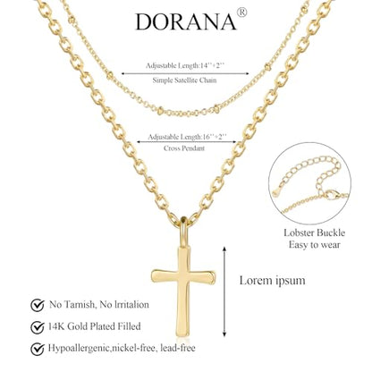 14K Gold Layered Cross Necklaces for Women,Tiny Small Sideways Cross Necklace Minimalist Christian Jewelry Gifts First Communion Confirmation Easter Stuff,2Pcs - color: Style B，classic cross
