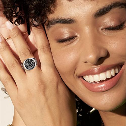 KeyStyle Stainless Steel Signet Rings Personalized for Men, Womens Custom Engraved Round Pinky Ring, Cool Ring Biker Rings Peronalised Gifts for Father Husband Mother (Size 7-13)