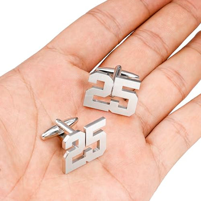 AMITER Mens Cufflinks with Number, Classic Silver Personalized Cuff Links for Men, Sport’s Day Casual or Formal Shirts - style: 67