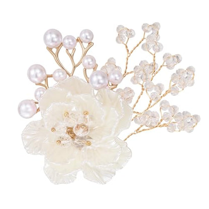 SELOVO Flower Crystal Brooch Bridal Simulated Pearl Brooch Pin Elegant Floral Broach for Prom - color: White