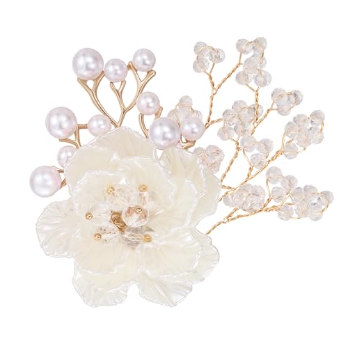 SELOVO Flower Crystal Brooch Bridal Simulated Pearl Brooch Pin Elegant Floral Broach for Prom - color: White
