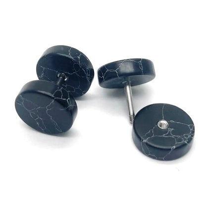 2pcs Marble Stud Earrings Men Women, Steel Cheater Fake Ear Plugs Gauges Illusion Tunnel - color: F-Black Color, size: Wide:10MM