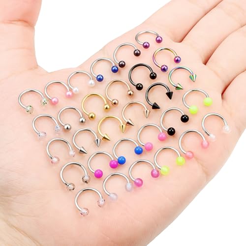 20/18/16/14G Horseshoe Septum Nose Lip Rings Smile Piercings 6/8/10/12/14/16mm Cartilage Helix Daith Earrings Surgical Steel Jewelry for Women Men - size: 20g*3/8in(10mm)