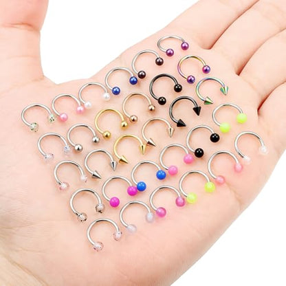 20/18/16/14G Horseshoe Septum Nose Lip Rings Smile Piercings 6/8/10/12/14/16mm Cartilage Helix Daith Earrings Surgical Steel Jewelry for Women Men - size: 20g*3/8in(10mm)
