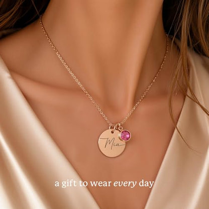 Custom Name Necklace with Birthstone for Women - Personalized Gift - Custom Birthday Gifts for Women, Mom, Grandma, Mama - Customized Name Plate Necklaces for Her - Jewlery Birthstone Charm