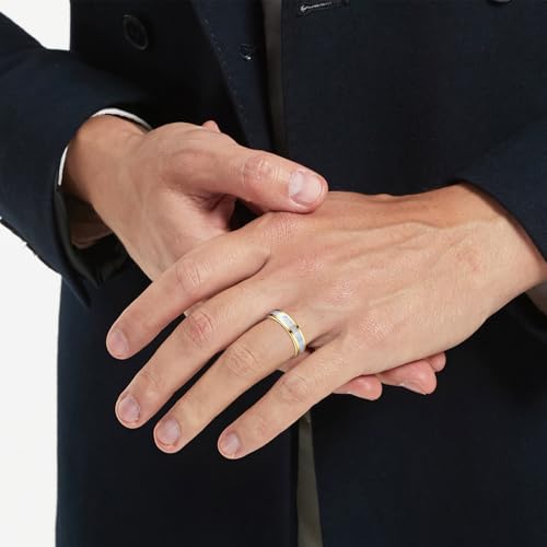 Vakki 4mm 6mm Womens Rose Gold Tungsten Carbide Ring with Mother of Pearl Shell/Marble Inlaid Wedding Band Comfort Fit Size 5-12 - color: G-6mm-Mother of Pearl & Gold