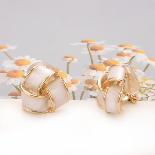 Yoursfs Knot Multicolor Clip on Earrings For Women Silver and gold Plated Large Non Pierced Floral Earrings - style: White triple knot ear clip