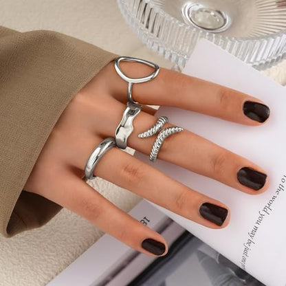 FAXHION 12PCS Gold Stackable Rings Set for Women, 18K Gold Plated Open Stacking Knuckle Ring, Adjustable Chunky Signet Band Statement Ring for Gift - color: 3-ringsSilver