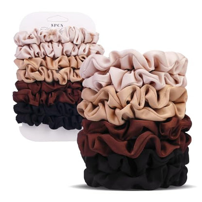 Ultra-Petite Satin Scrunchies for Women – 8PCS Neutral No Damage Hair Ties (Black, Blonde, Dark Brown, Light Brown) – No Crease, Frizz-Free, Gentle Elastic Bands for Day & Night, Perfect Gifts - color: Small-Neutral