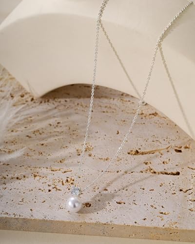 Pearl Necklaces for Women Trendy 14k Gold Plated Cubic Zirconia Pearl Pendant Necklace Valentines Day Wedding Birthday Mother's Day Gifts Dainty Gold Necklace for Women - color: Style 4 - Silver Necklace