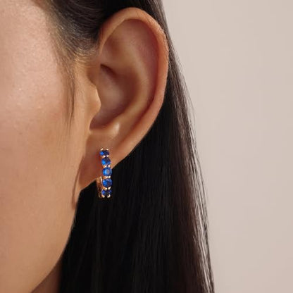 Evabelle Gold Hoop Earrings for Women 14K Real Gold Plated Cubic Zirconia Diamond Hoop Earrings Huggie Hoop Earring Women Earrings Earring for Men 925 Sterling Silver Post Hypoallergenic - color: Hoops 11-Gold and Blue
