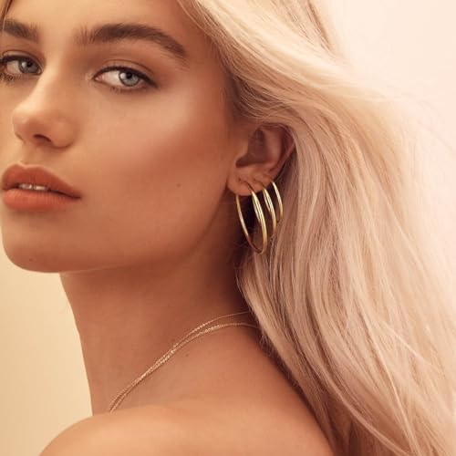 4 Pairs Silver Gold Hoop Earrings for Women | 14K Gold Plated Hoop Earrings Set Hypoallergenic Earring Lightweight Dangle Earrings Set - color: 6 Pairs Silver+Gold-30/40/50mm