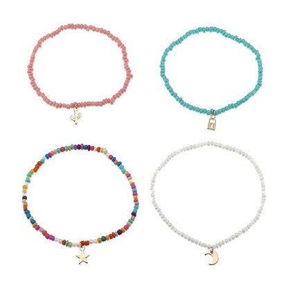 Handmade Multilayered Rainbow Colorful Beads Link Chain Moon Star Butterfly Pendant Choker Necklace Friendship Creative Beach Costume Jewelry for Women - color: bracelet