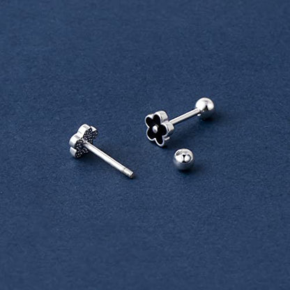 JSGEMSLEE Hypoallergenic 925 Sterling Silver Stud Earrings for Women With Screw Back Small Butterfly Heart Flower Earrings for Girls Tragus Cartilage Jewelry Gifts - color: Flower