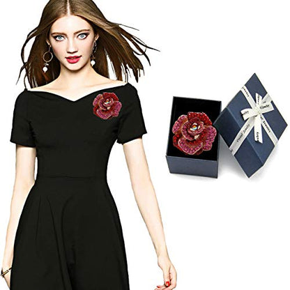 seven wolves Brooches for Women Austria Crystal Brooch Pins Rhinestones Brooches Daily Wearing Breastpin with Boxes - color: Red 4