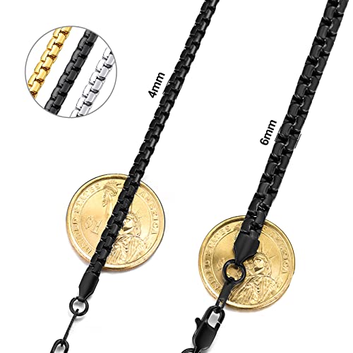 GoldChic JEWELRY Chunky Cuban Chains for Men,Stainless Steel Cuban Chain Necklace, Venetian Chain Curb Chain Hip Hop Jewelry,4/6/9/12/14mm Width,14-30 inch Length, Black/Gold Plated/Silver - color: Black, size: 20"(51cm), style: Venetian Chain-4MM width
